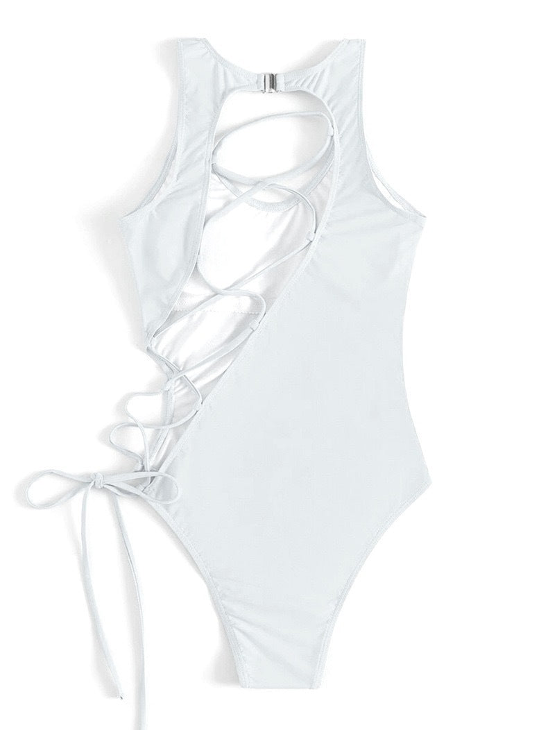 Strap Back Hollow Out One Piece Swimsuit mesjo