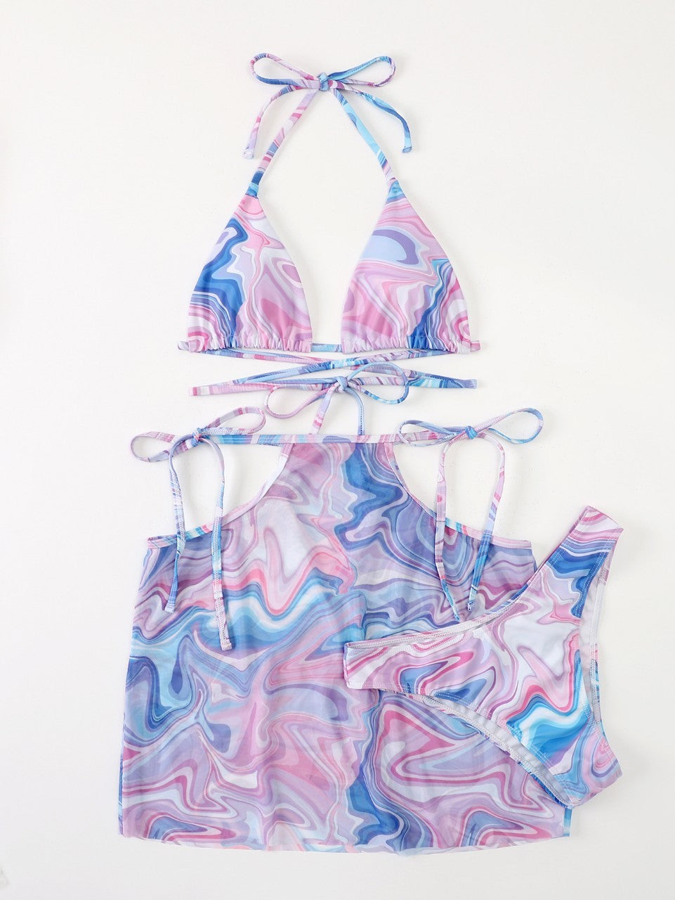 Tie Dye Three Piece Bikini with Skirt Beachwear mesjo