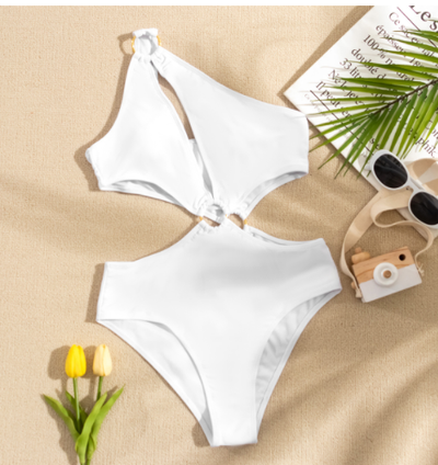 One Shoulder One Piece Swimsuit Solid Multicolor Beachwear mesjo