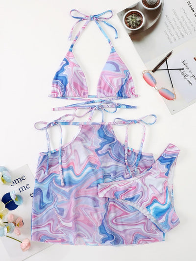 Tie Dye Three Piece Bikini with Skirt Beachwear mesjo