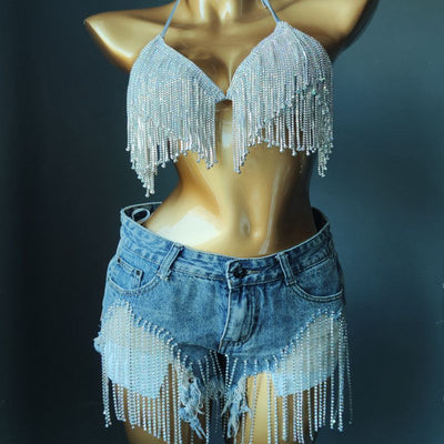 Diamond Flowing Bikini Night Beachwear Swimwear Silver mesjo