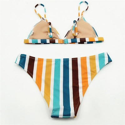 Striped Split Scoop Bikini Beachwear Swimwear mesjo