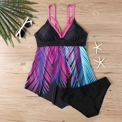 Printed Split Bikini Skirt Multi Color Swimsuit Rose Red mesjo