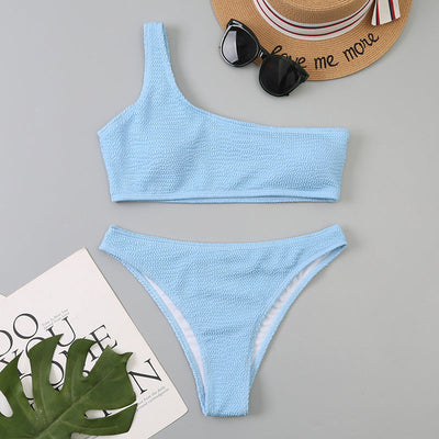 Wavy One-Shoulder Bikini Blue mesjo