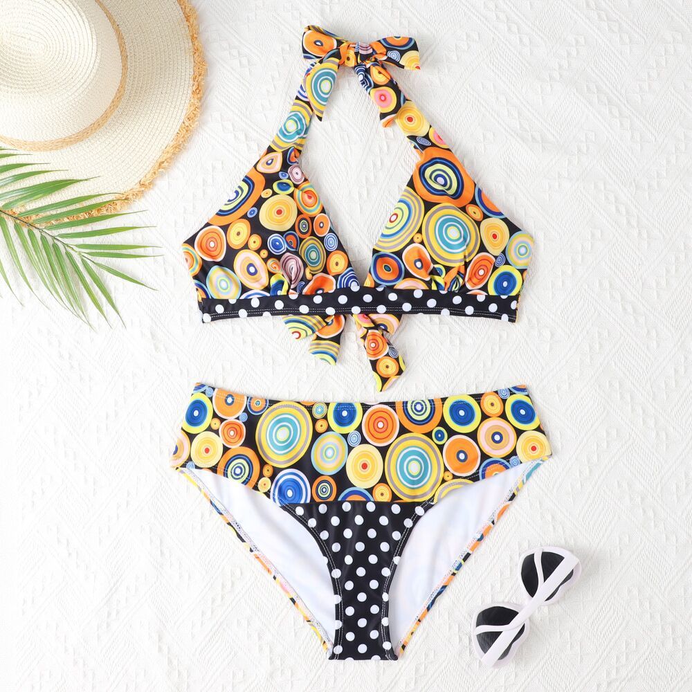 Women's Printed High Waist Split Bikini Suit Picture Color 1 mesjo