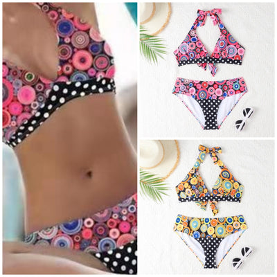 Women's Printed High Waist Split Bikini Suit mesjo