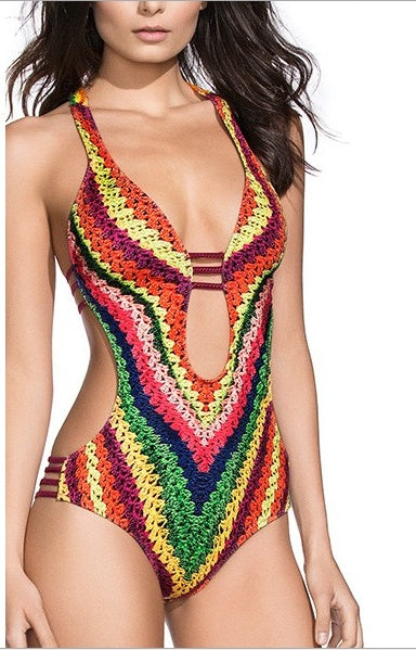 Printed Knitted One Piece Beachwear Swimwear mesjo