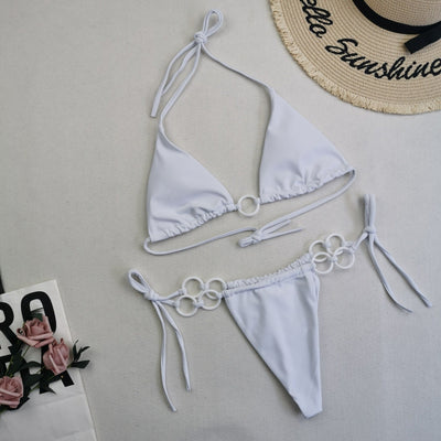 Split Bikini Double Fabric Lace-up Swimwear White mesjo