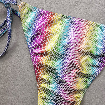 Gradient Snake Print Leather Cloth Triangle Banded Bikini mesjo