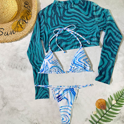 Three-Piece Bikini with Blouse top Beachwear Swimwear mesjo