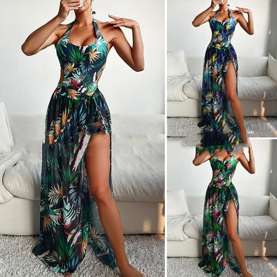 Floral Printed Three-piece Set Slimming Bikini with Coverup mesjo