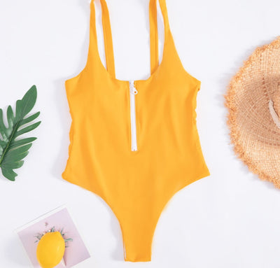 Bikini Zip Stripe One Piece Swimsuit mesjo