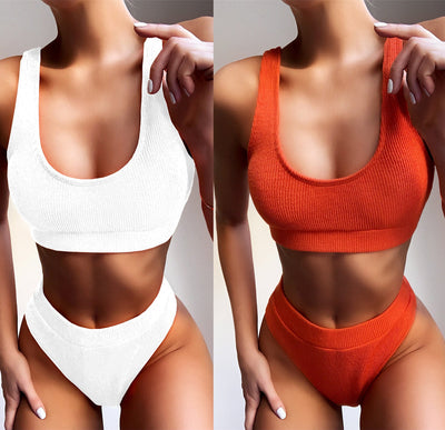 High Waist Crinkle Split Bikini Swimwear Beachwear mesjo