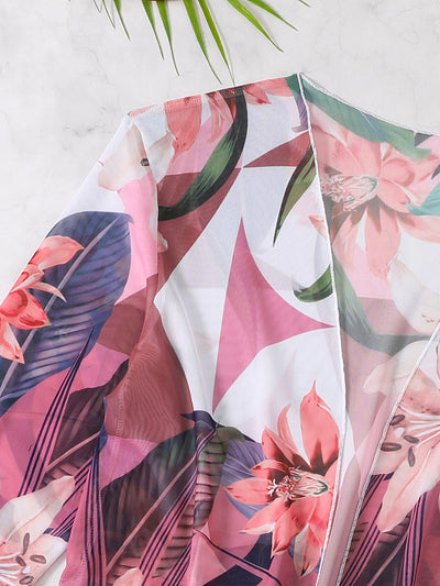 Three-Piece Printed Split Strap Tube Top Bikini Beachwear mesjo