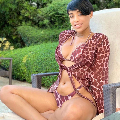 Thong Bikini With Blouse Top Beachwear Swimwear mesjo