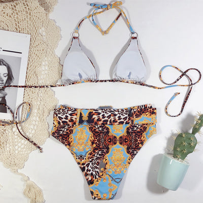 Printed Halter Wrap Bikini Beachwear Swimwear mesjo