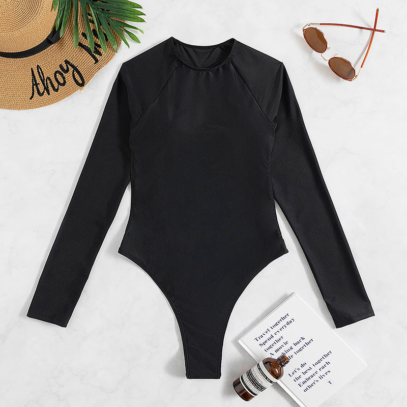 long-sleeve-backless-t-back-light-diamond-one-piece-swimsuit