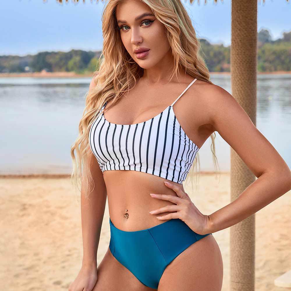 Slim Stripe Crop Bikini Beachwear Swimwear mesjo