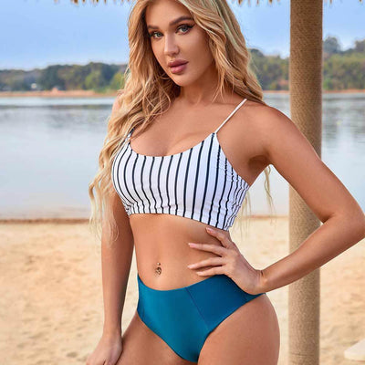 Slim Stripe Crop Bikini Beachwear Swimwear mesjo