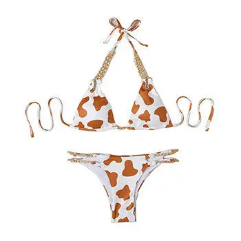 Chain Side Printed Bikini Set Swinwear Jiahua