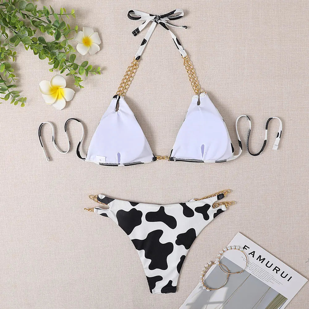 Chain Side Printed Bikini Set Swinwear