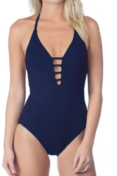 European Diamond Shaped Print One Piece Swimwear Blue