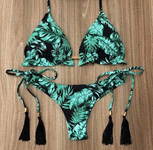 Floral print bikini Green