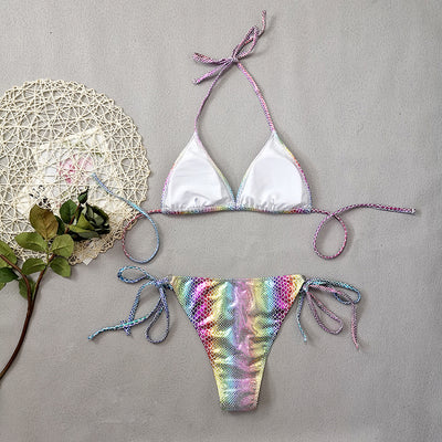 Gradient Snake Print Leather Cloth Triangle Banded Bikini mesjo