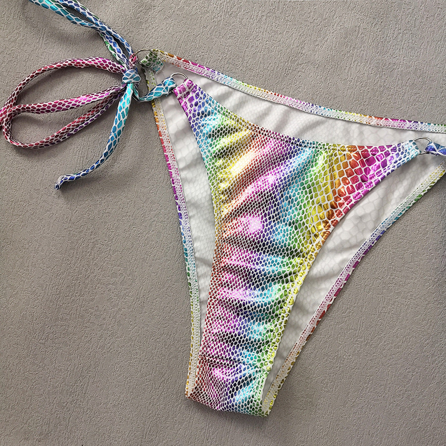 Gradient Snake Print Leather Cloth Triangle Banded Bikini mesjo