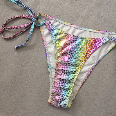 Gradient Snake Print Leather Cloth Triangle Banded Bikini mesjo