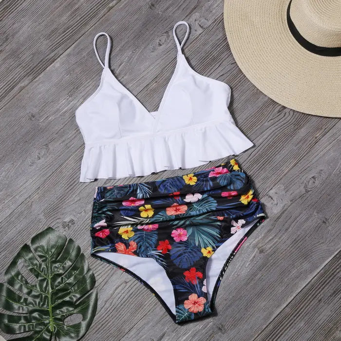 Ruffled swimwear White