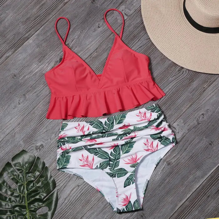 Ruffled swimwear Rose Red