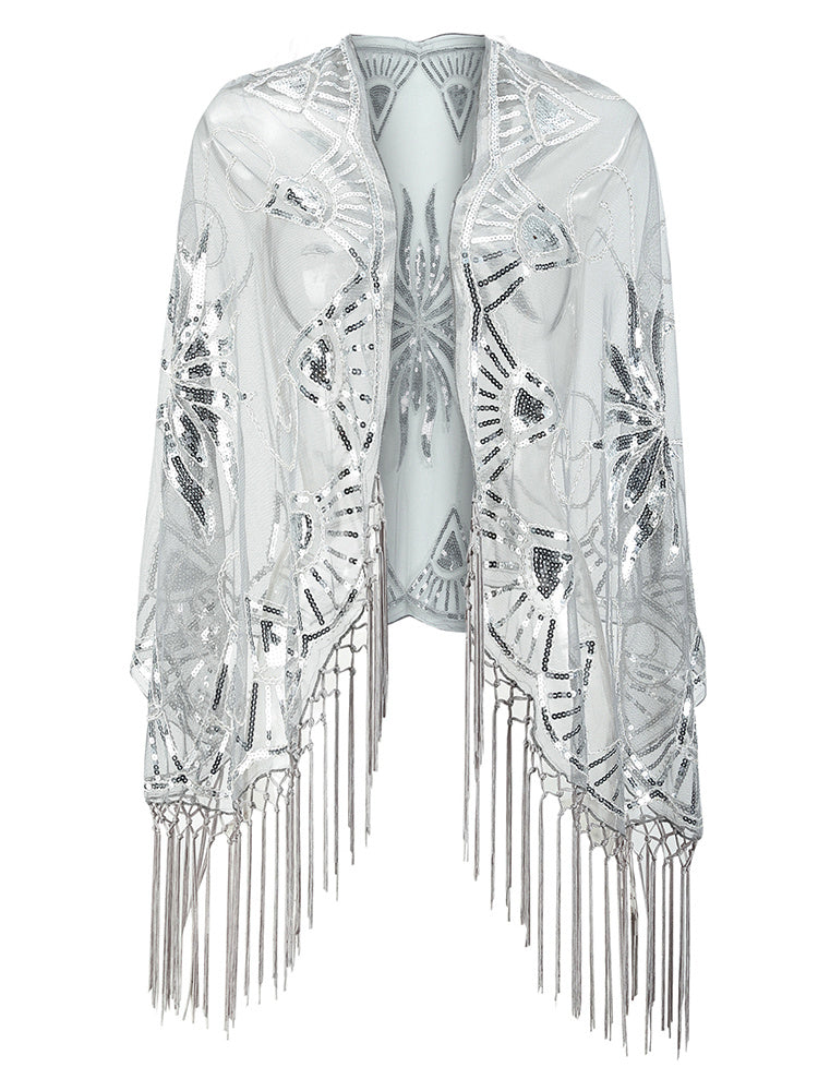 Flapper Gatsby Party Mesh Short Top Cover Up Silver mesjo