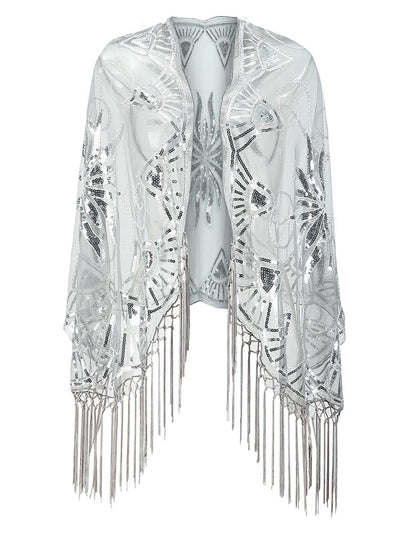 Flapper Gatsby Party Mesh Short Top Cover Up Silver mesjo