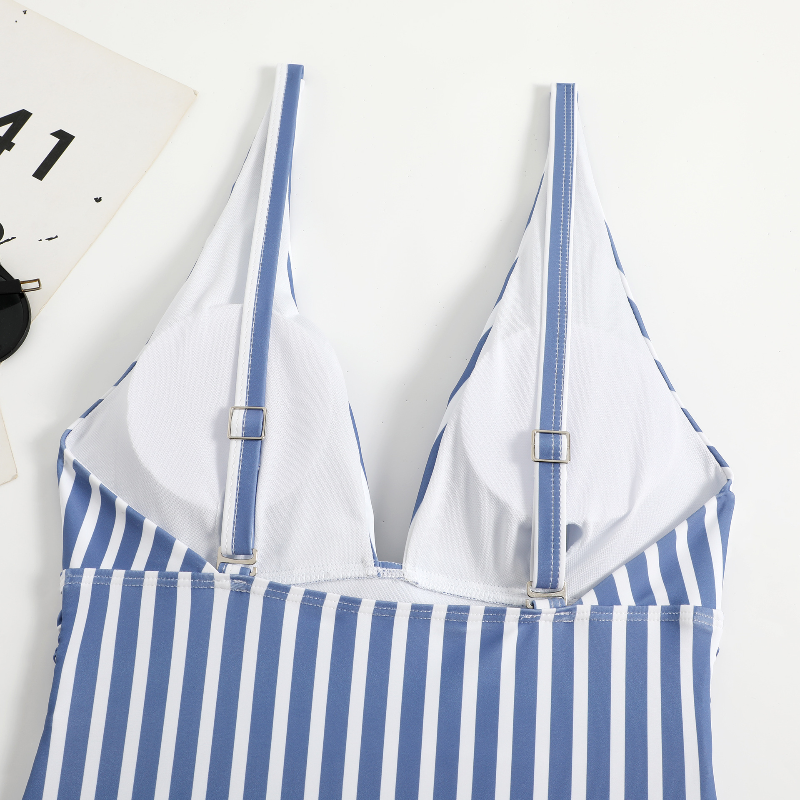One-piece Stripes V Neck Swimsuit Multi-color Beahwear Swimwear mesjo