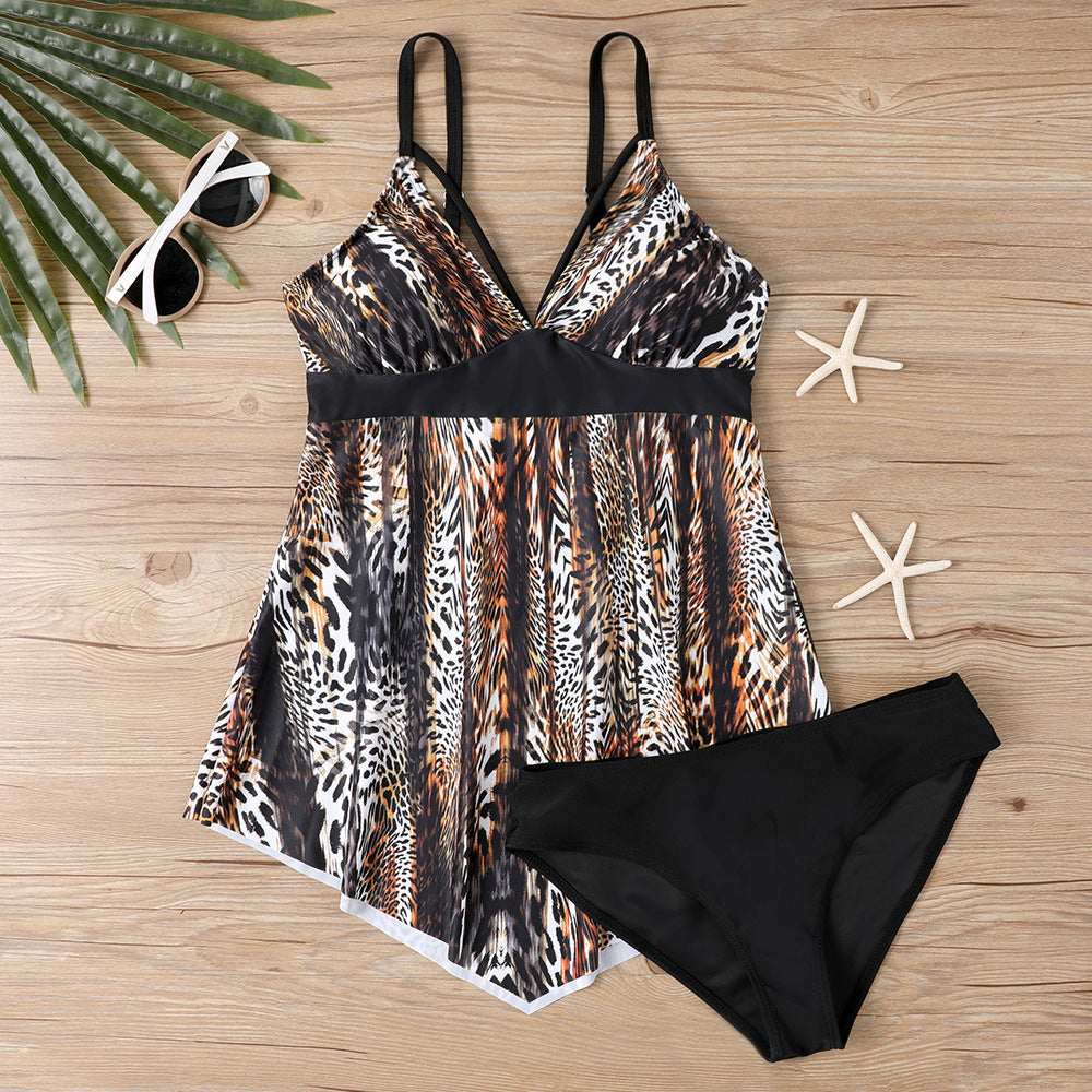 Printed Split Bikini Skirt Multi Color Swimsuit Coffee mesjo
