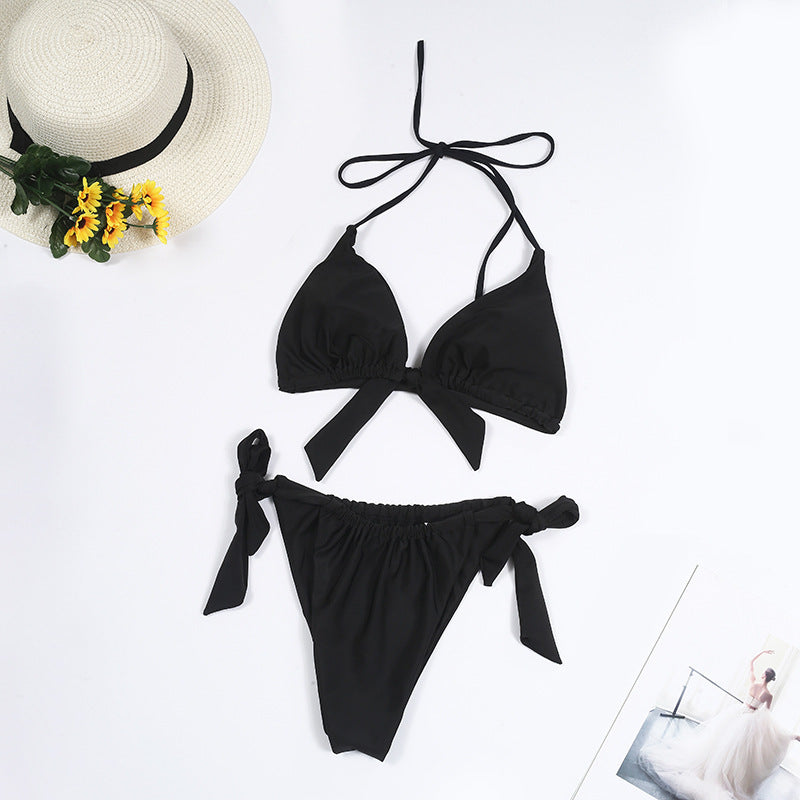 Split Tie Knot Multicolor Halter Neck Bikini Beachwear Black mesjo
