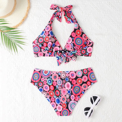Women's Printed High Waist Split Bikini Suit mesjo