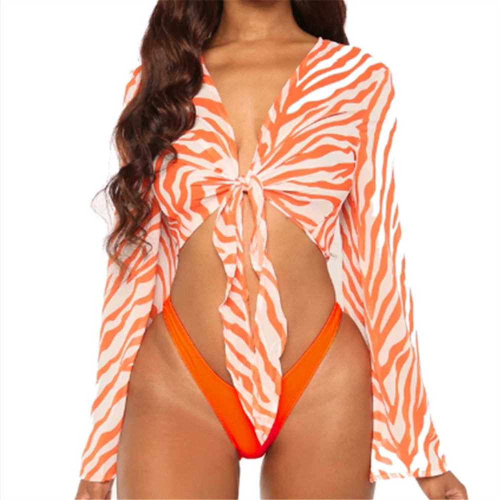 Thong Bikini With Blouse Top Beachwear Swimwear Orange mesjo