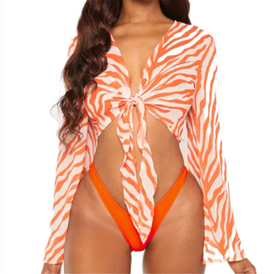 Thong Bikini With Blouse Top Beachwear Swimwear Orange mesjo