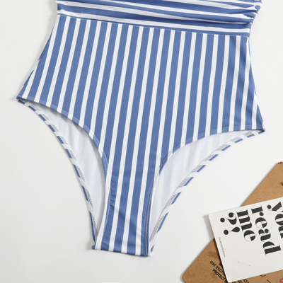 One-piece Stripes V Neck Swimsuit Multi-color Beahwear Swimwear mesjo