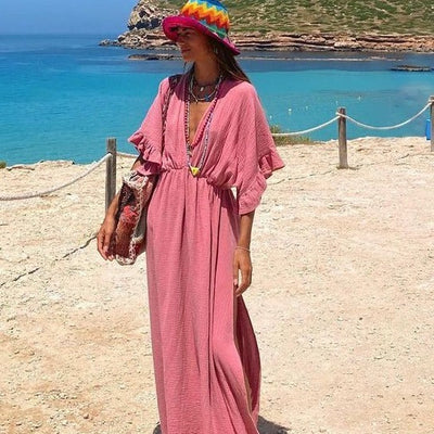 Solid Color Beach Cover-up Dress Beachwear mesjo