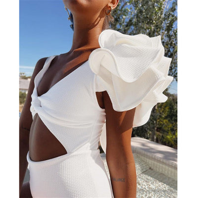 Ruffled High-Rise Open-Back Swimsuit mesjo