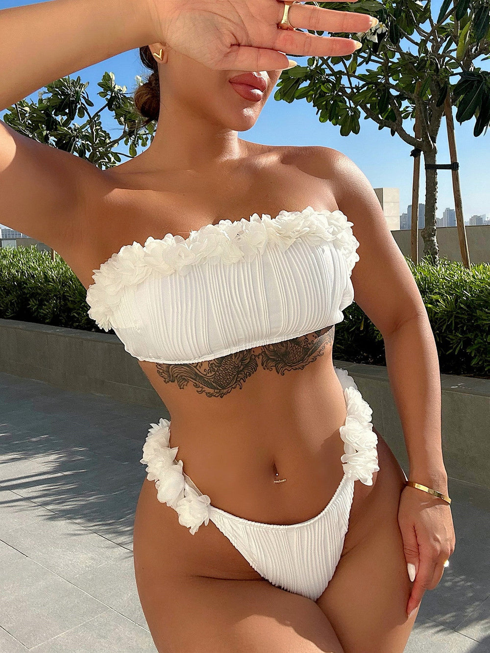 Skirted Tube Top Seperated Swimwear Bikini Beachwear White mesjo