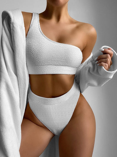 One-shoulder Crinkle Bikini Beachwear Swimwear mesjo