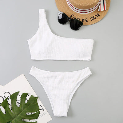 Wavy One-Shoulder Bikini White mesjo