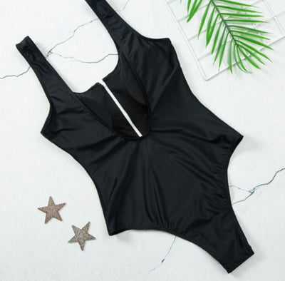 Bikini Zip Stripe One Piece Swimsuit mesjo