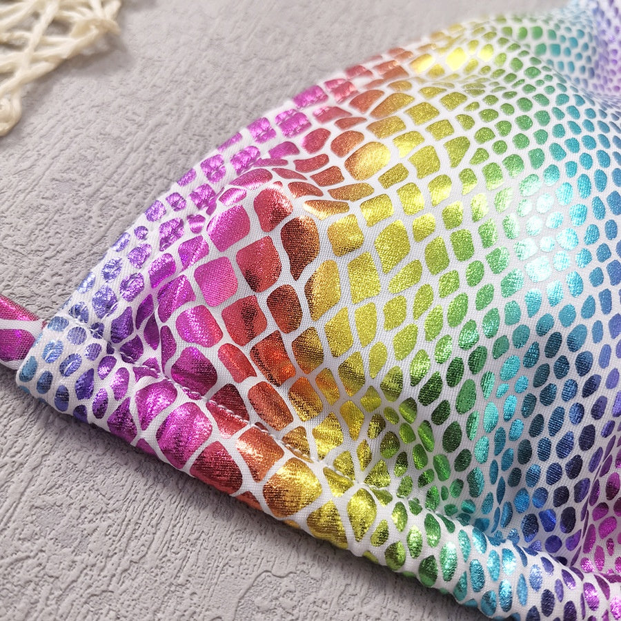 Gradient Snake Print Leather Cloth Triangle Banded Bikini mesjo