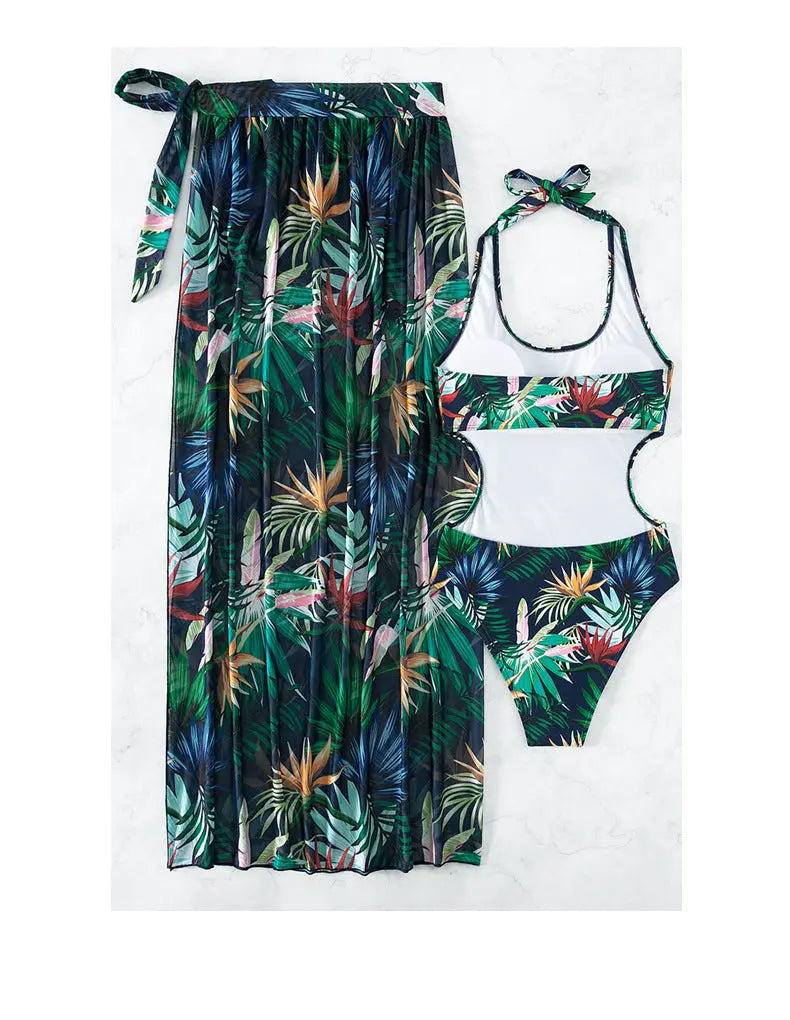 Floral Printed Three-piece Set Slimming Bikini with Coverup mesjo