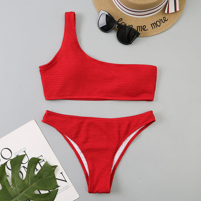 Wavy One-Shoulder Bikini Red mesjo